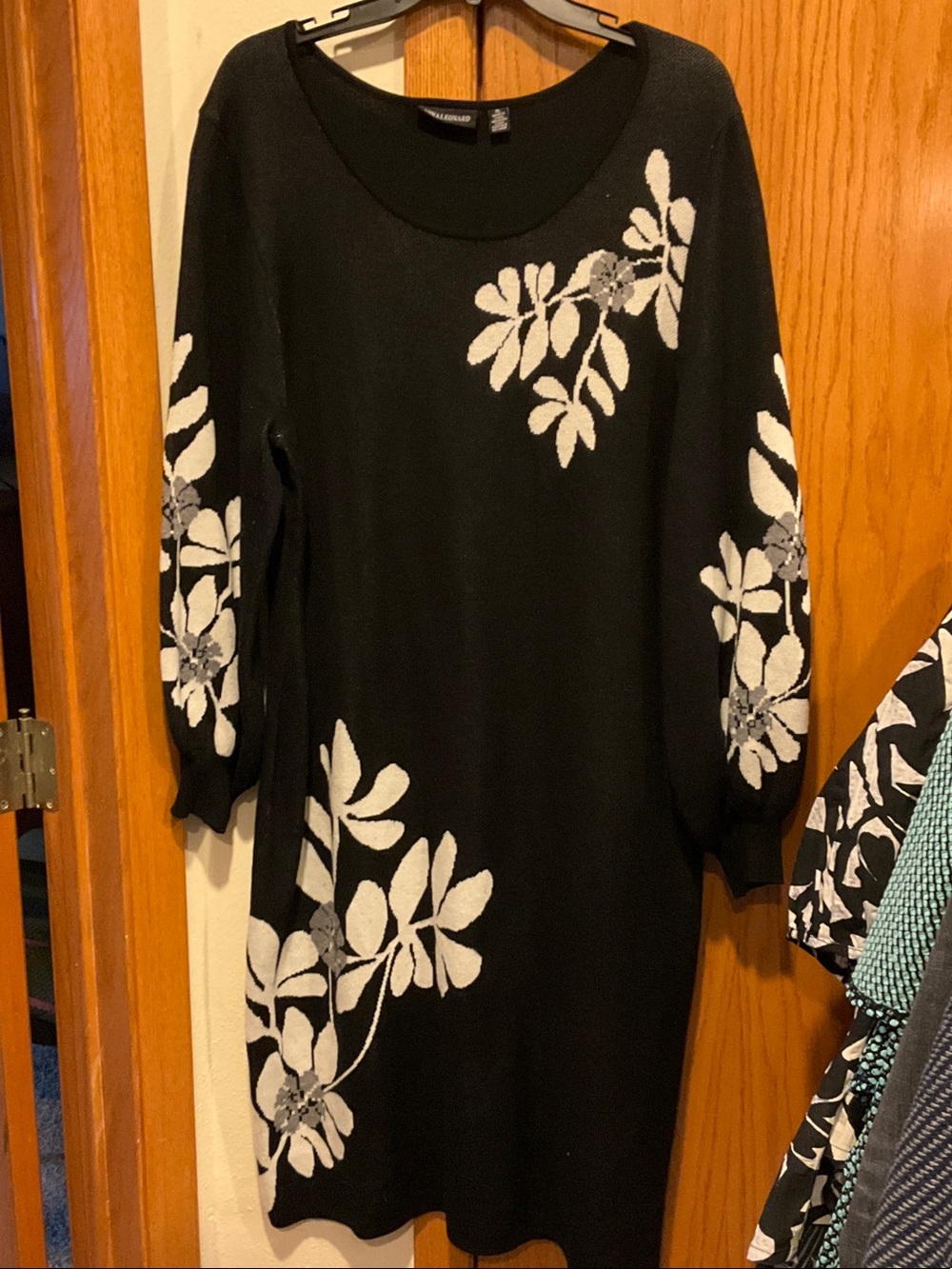 Nina Leonard Black Floral Knit Sweater Dress - Classic Style